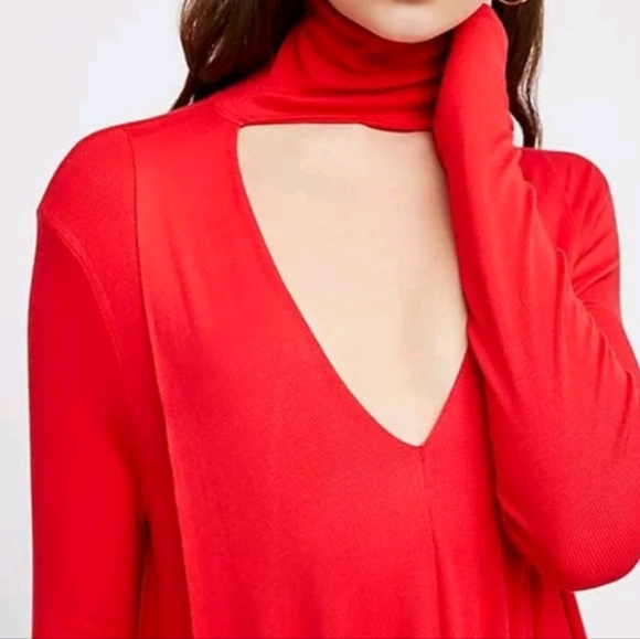 Free People Uptown red  asymmetrical long sleeve NWOT dress, Sz L (PTP 21.5") - Picture 9 of 11
